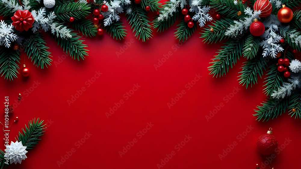 Christmas decoration with red background, background for christmas. Ai generated Christmas decoration with red background, background for christmas. Ai generated