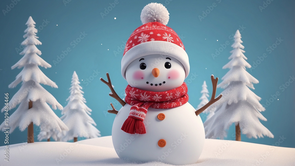 Fototapeta premium Christmas Cute snowman 3d style design for card , banner , wallpaper