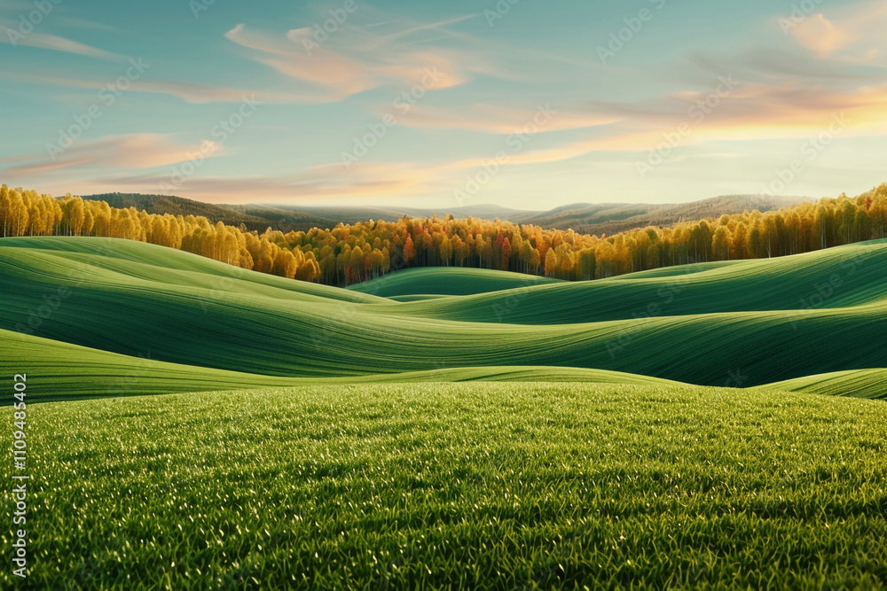 Obraz premium A Scenic View of a Golden Autumn Sunset Over a Field