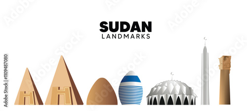 Sudan landmarks vector on white isolated 