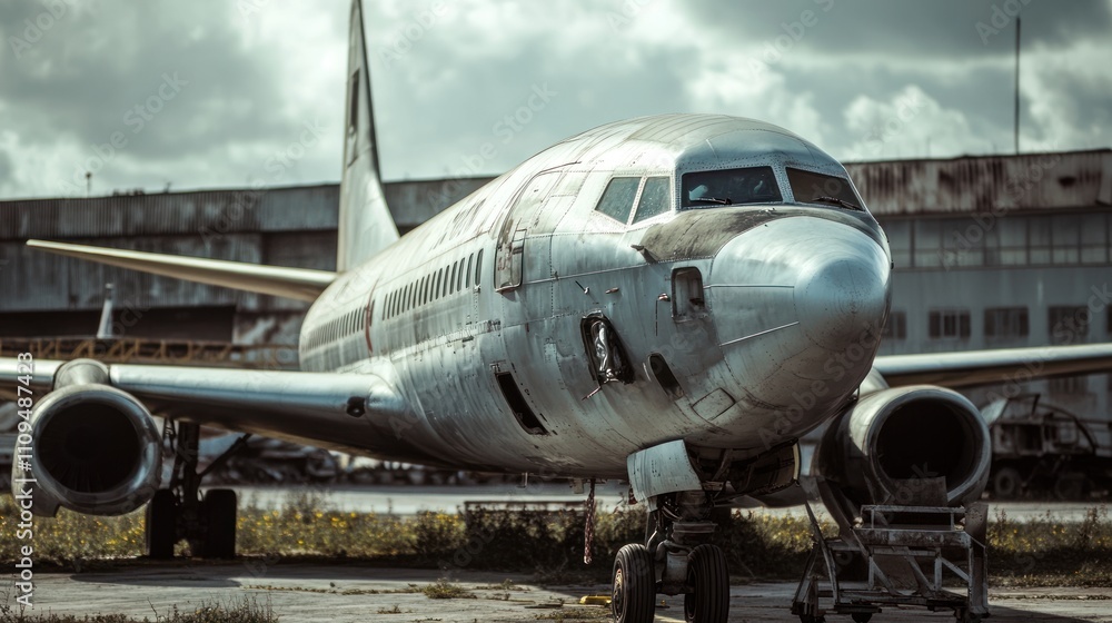 Old abandoned airplane in scrapyard Old abandoned airplane in scrapyard