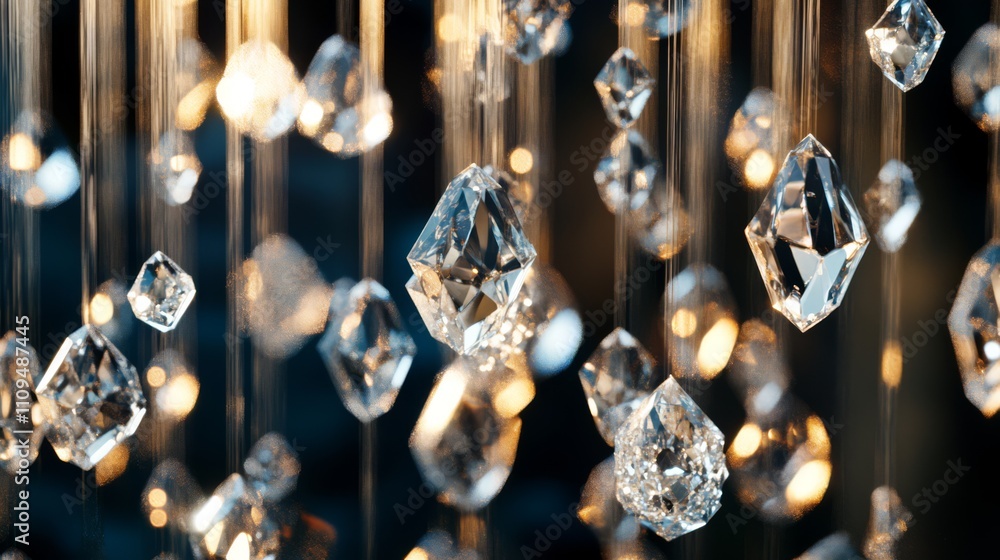 Sparkling crystals hanging, dark background. Sparkling crystals hanging, dark background.