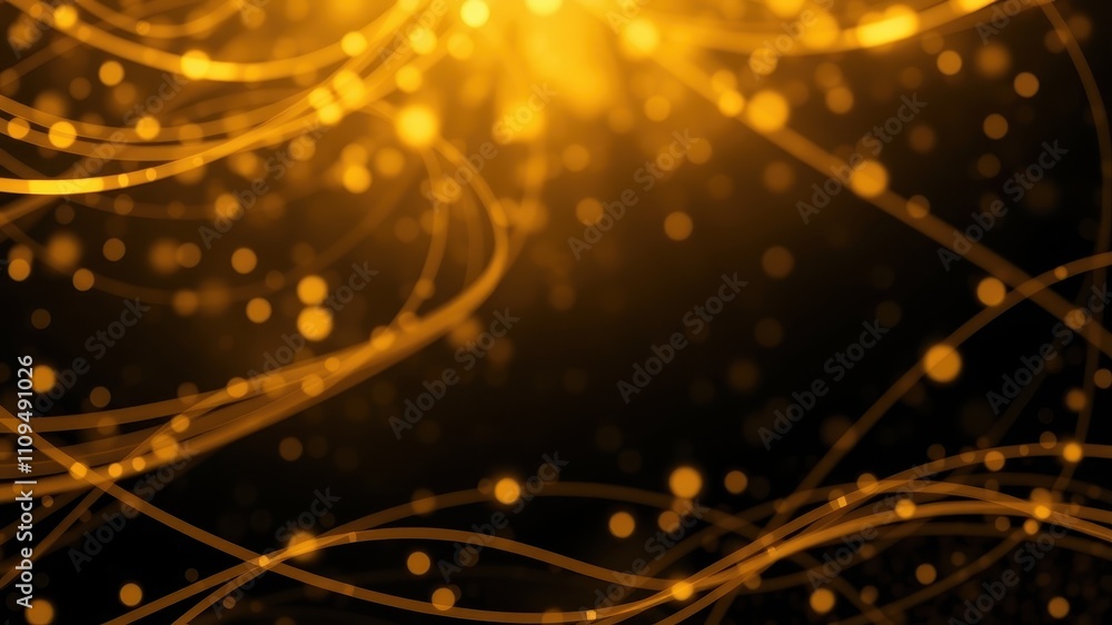 Obraz premium Abstract golden light streaks on a dark background, shimmering and glowing with a subtle bokeh effect