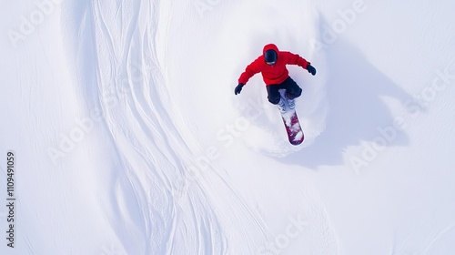 Snowboarder performing a daring flip above a trail of powder, snowboard powder flip, freestyle excellence photo