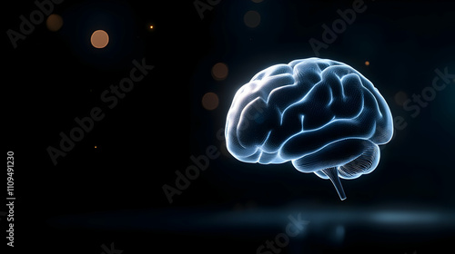 black background, Brain-computer interfaces, brain implants, tech particles, minimalist, 3D rendering,  photo