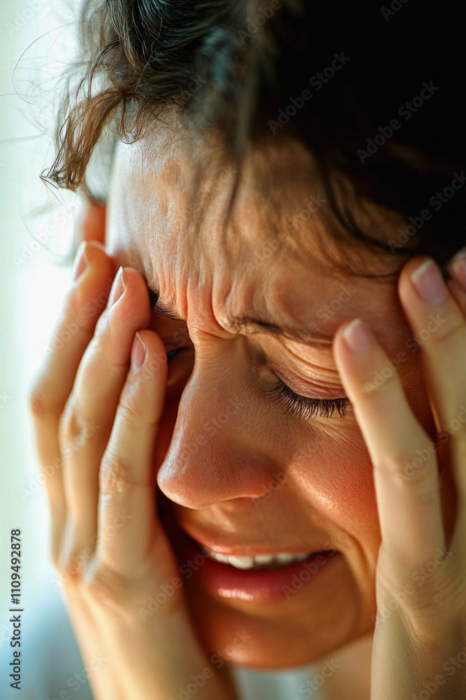Fototapeta premium Woman suffering from depression crying and holding head