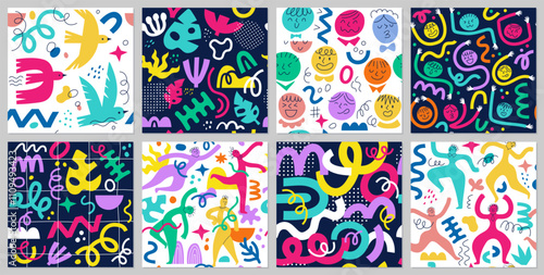 Abstract shape. Hand cute graphic, color art design. Face, flower, geometry elements, blob forms. Poster print modern, cartoon scribble. Textile, wrapping, wallpaper. Vector icon trendy illustration
