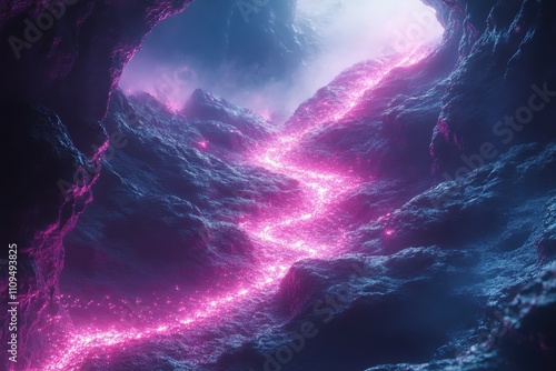 Fototapeta Naklejka Na Ścianę i Meble -  High-resolution 3D fractal art with glowing orange and blue elements forming an intricate abstract pattern