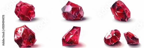 Set of red ruby gemstones isolated on a white background