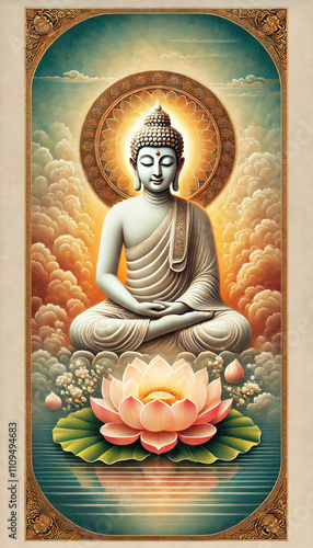 Illustration of buddha statue in lotus position