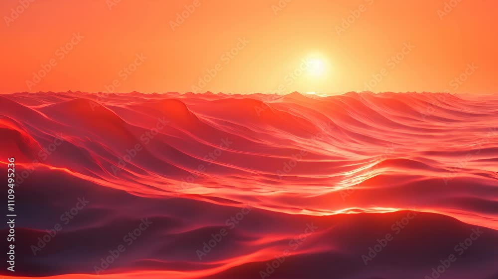 Red Sunset Over the Ocean Waves Red Sunset Over the Ocean Waves