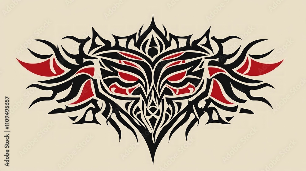 Obraz premium Tribal Tattoo Art, an intricate design showcasing bold lines and shapes, symbolizing strength, resilience, and rich cultural heritage through artistic expression.