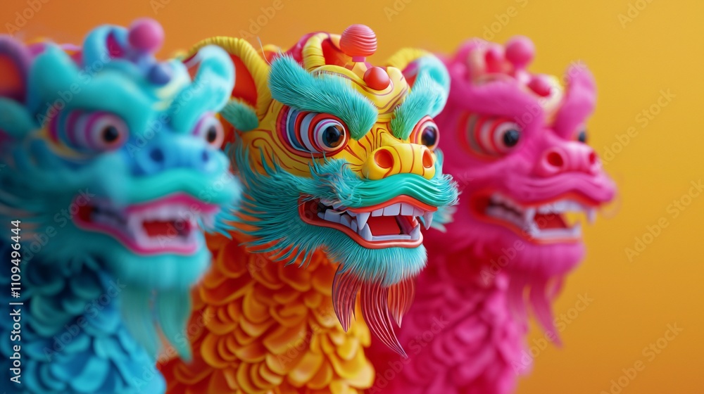 Fototapeta premium Vibrant Chinese Dragon Dance Costumes Festive Celebration New Year