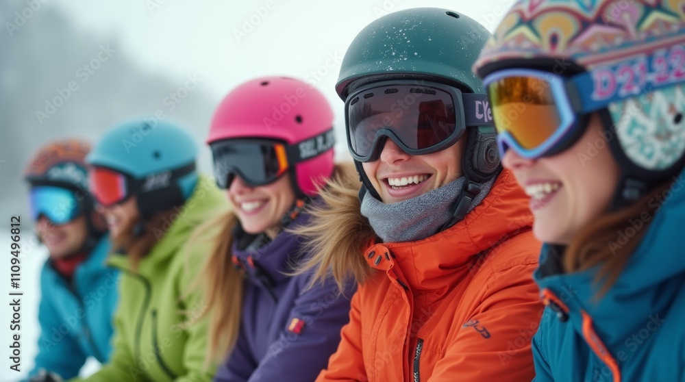 group of friends bundled up in colorful cold weather gear, enjoying outdoor activities group of friends bundled up in colorful cold weather gear, enjoying outdoor activities