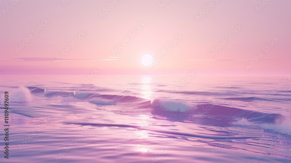 Obraz premium Pink sunset over calm ocean waves.