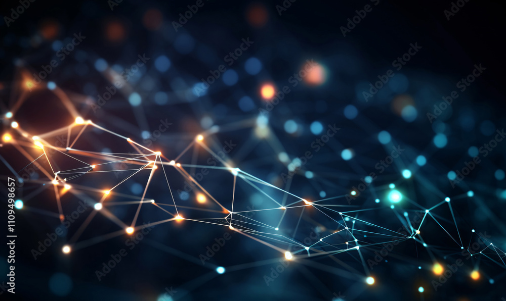 Abstract tech background with low poly wireframe elements. Space technology background in blue. Polygonal digital network in outer virtual reality. AI technology concept. Abstract tech background with low poly wireframe elements. Space technology background in blue. Polygonal digital network in outer virtual reality. AI technology concept.