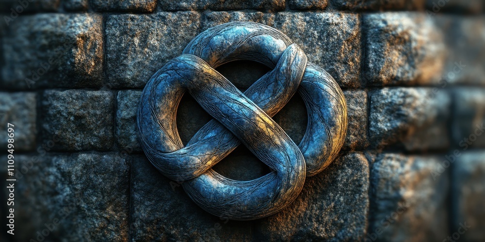 Intricate stone knot design symbolizing eternity and unity in a serene, ancient atmosphere illuminated by soft light Intricate stone knot design symbolizing eternity and unity in a serene, ancient atmosphere illuminated by soft light