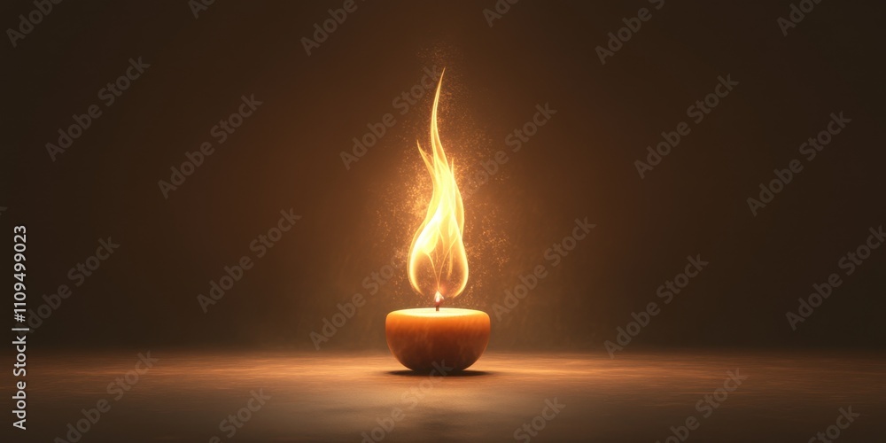 Fototapeta premium A flickering candle illuminates the darkness with a warm glow, creating a tranquil atmosphere of serenity and reflection