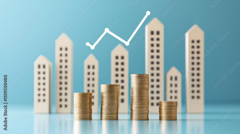 Fototapeta premium Real Estate Investment Growth Capitalizing on Market Trends with Coins Business Environment Financial Strategy Visual Insights