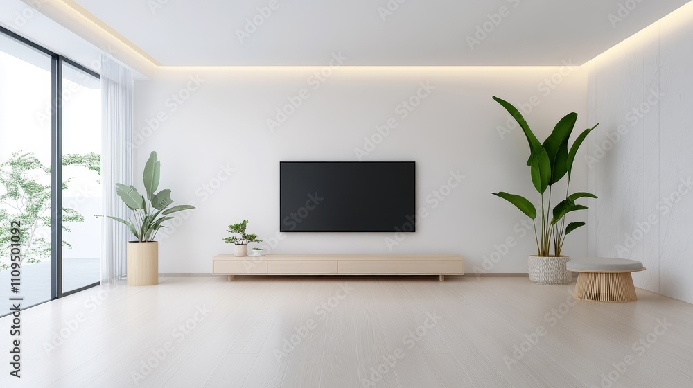 A large flat screen television is mounted on the wall in a living room A large flat screen television is mounted on the wall in a living room