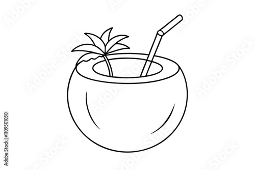 Pina Colada in a Coconut Shell | isolated silhouette vector illustration on white background