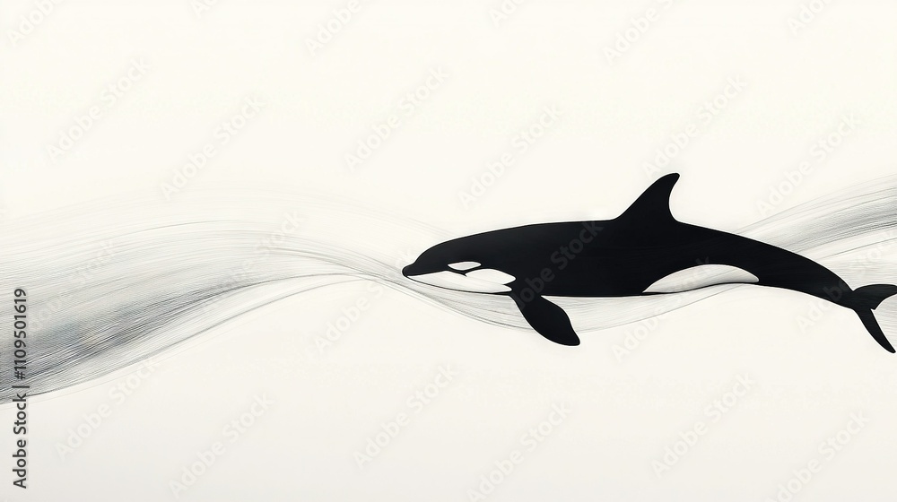Obraz premium Black-and-white photo of orca in water with wave emerging from its mouth