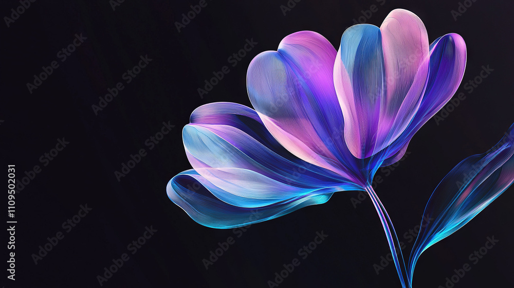 A clear close-up of a vibrant pink and blue flower against a dark background A clear close-up of a vibrant pink and blue flower against a dark background