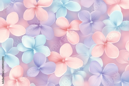 A vibrant pattern of pastel flowers in soft colors on a gentle background.