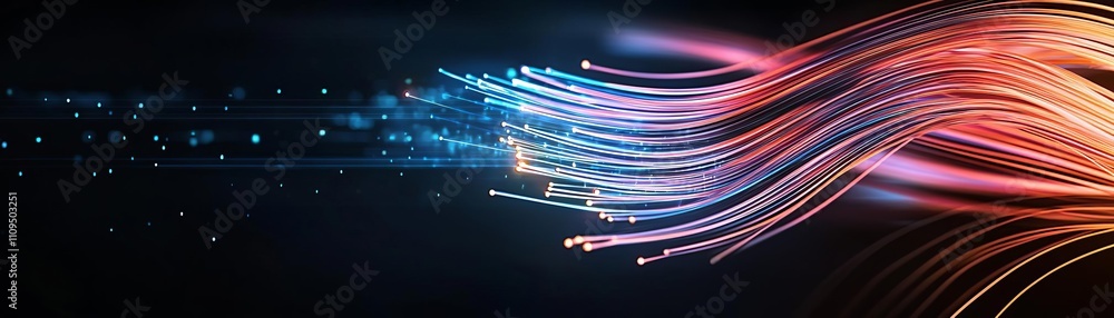 Fiber optic upgrade Process. Abstract light trails in vibrant colors on a dark background, representing digital motion. Fiber optic upgrade Process. Abstract light trails in vibrant colors on a dark background, representing digital motion.