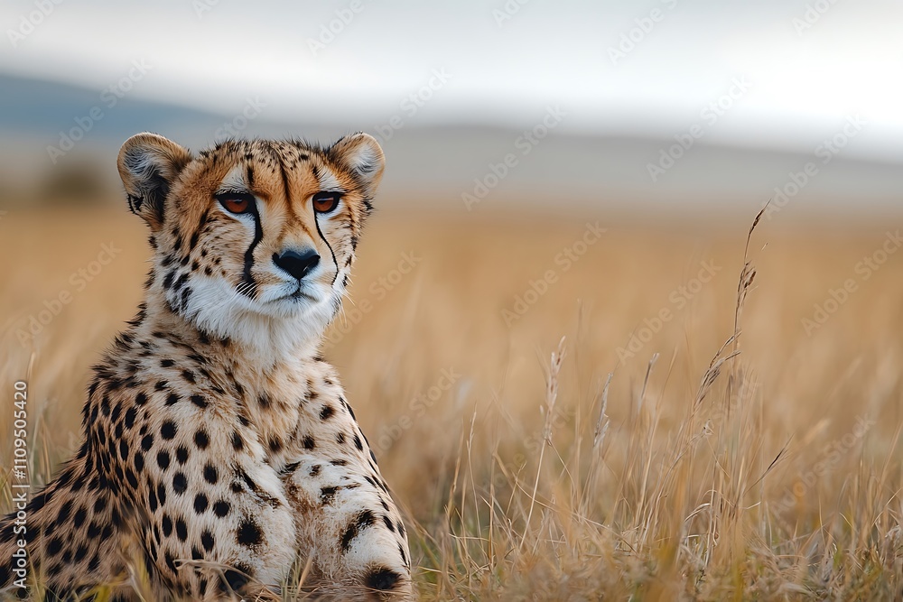 Cheetah Portrait in African Grasslands Daylight Cheetah Portrait in African Grasslands Daylight