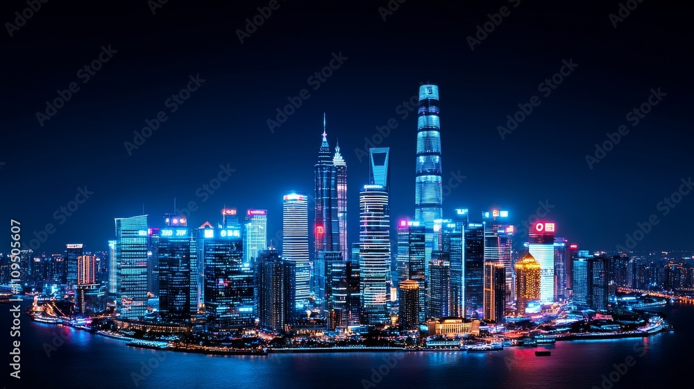 Obraz premium The concept of a smart city with advanced technology and wireless communication networks.