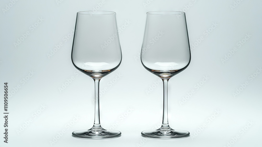 Two wine glasses on a white surface with reflections Two wine glasses on a white surface with reflections
