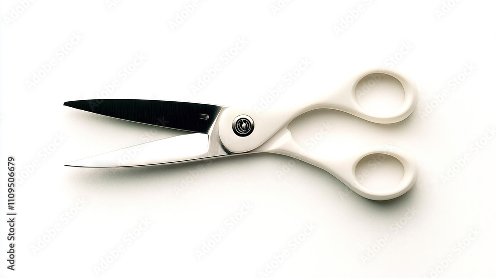 White scissors on white table beside black-handled scissors White scissors on white table beside black-handled scissors