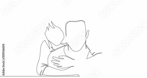 Self drawing line animation hugging couple man and woman in romantic moment continuous one single line drawn concept video