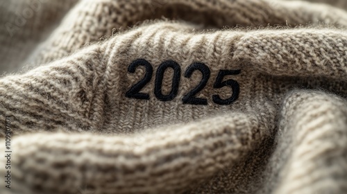 2025 depicted in soft cashmere wool, understated elegance on a classic textile photo