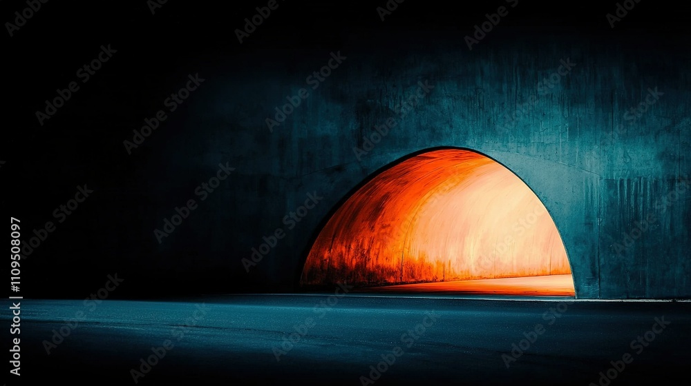 A tunnel in a dark room with lights at both ends A tunnel in a dark room with lights at both ends