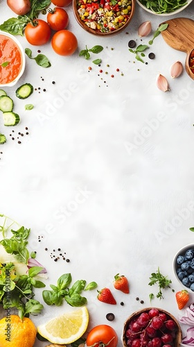 A catering service featuring healthy, vibrant foods and clear space for text overlays.