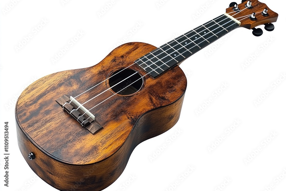 Fototapeta premium A Soprano Ukulele with a rich, dark wood finish, isolated on a white background.