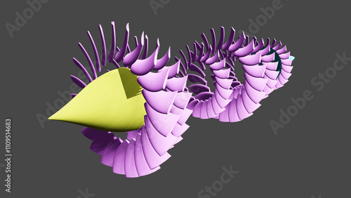 A model of a blade for a turbojet engine for an airplane. 3D render illustration.