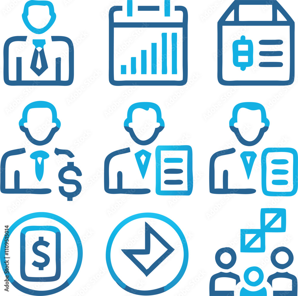 A Collection Business Icon Set- Growth, Finance, Teamwork, and Management Symbols Vector art A Collection Business Icon Set- Growth, Finance, Teamwork, and Management Symbols Vector art