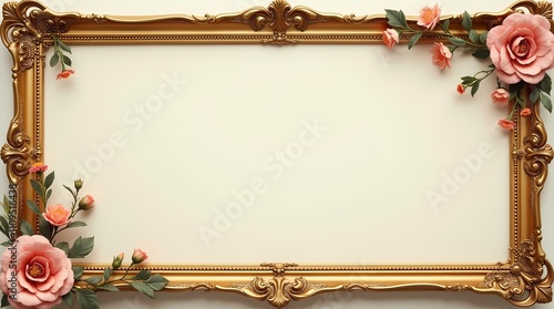 Decorative Vintage Frame Golden Photo Frame With Thai Flower Corner Line For Picture