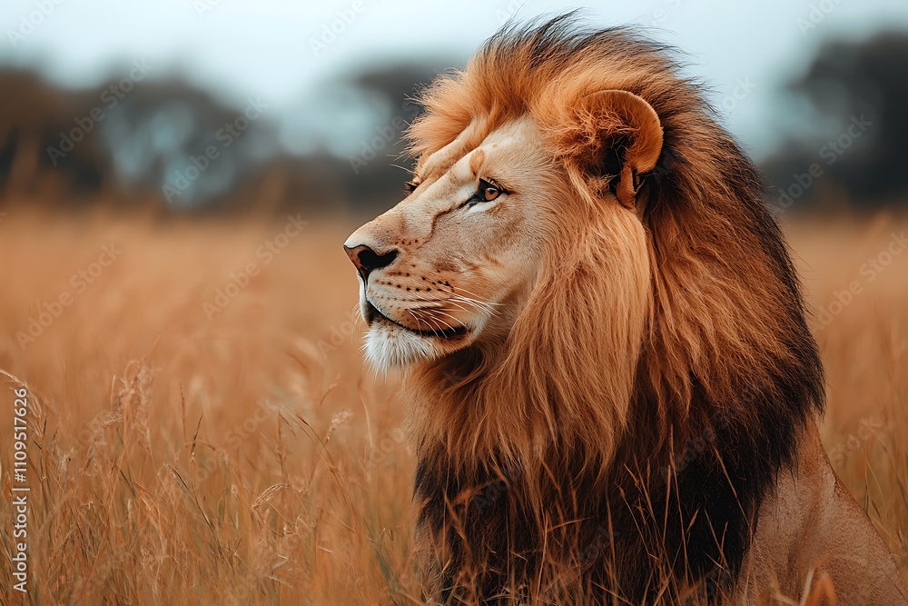 Majestic African Lion Profile in Golden Light Majestic African Lion Profile in Golden Light
