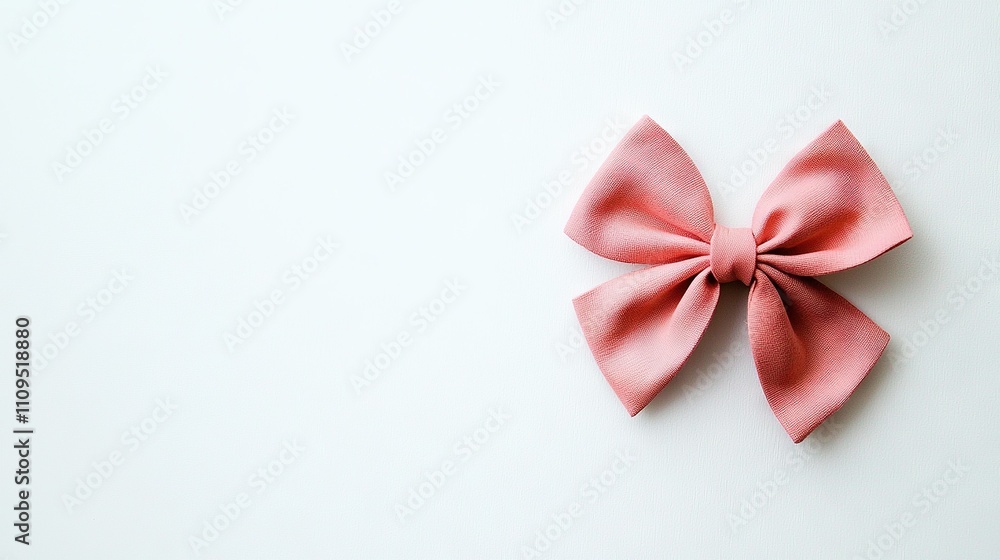 A pink bow on a white surface with a strand of hair sticking out A pink bow on a white surface with a strand of hair sticking out