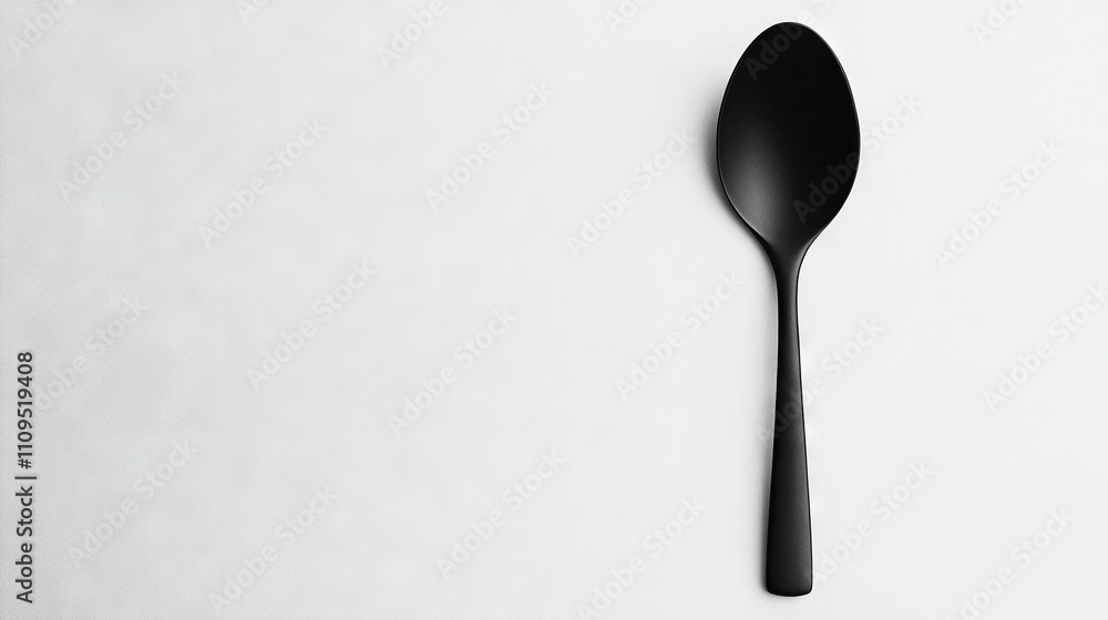 A black spoon on a white table and a black spoon on a white wall A black spoon on a white table and a black spoon on a white wall