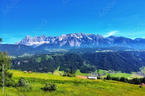 Dachstein mountains in Austria, Beautiful vacation, panorama picture, beautiful nature 