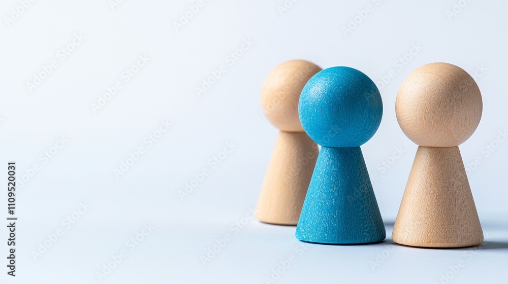 Wooden Figurines in Blue and Natural Color on a Light Background Wooden Figurines in Blue and Natural Color on a Light Background