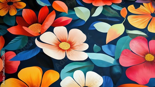 Wallpaper Mural   Close-up of painting of flowers on black background with bright orange, red, yellow, and blue petals Torontodigital.ca
