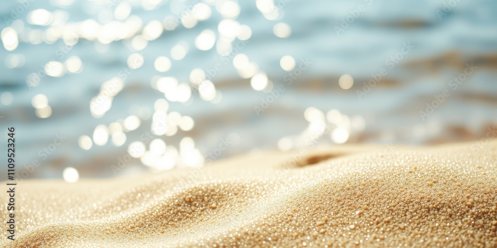 A Soft Focus View of the Sandy Beach with the Sparkly Ocean Water in the Background A Soft Focus View of the Sandy Beach with the Sparkly Ocean Water in the Background