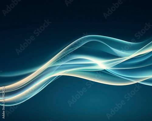 Abstract glowing teal and beige waves on dark blue background. photo