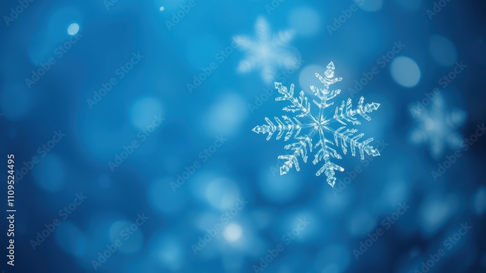 A single snowflake on a blue bokeh background, showcasing the intricate beauty and delicate structure of nature's crystalline wonders. A single snowflake on a blue bokeh background, showcasing the intricate beauty and delicate structure of nature's crystalline wonders.